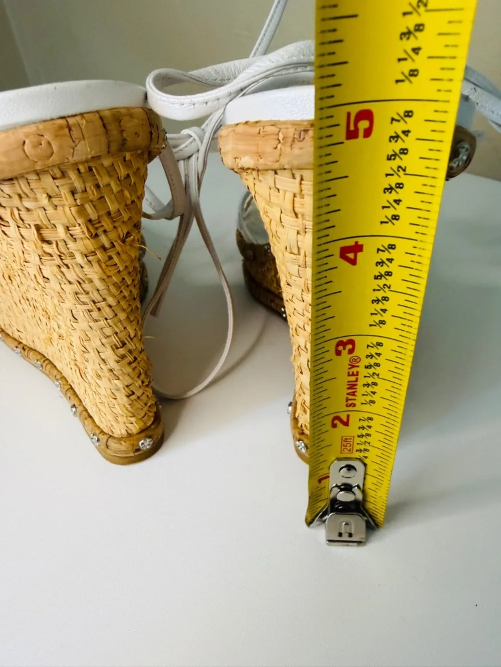 White Lace-Up Wedge Sandals with Natural Cork Platform - Picture 9 of 9